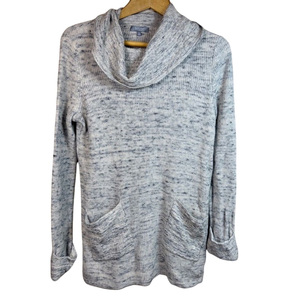Habitat Cowl Neck Sweater Womens XS Gray Marled Knit Pockets Long Sleeve Cotton‎
